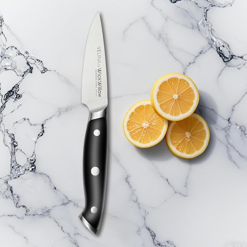 WICKWILLOW 3.5" Paring Knife – Razor Sharp German Steel DIN1.4116 – Precision Fruit & Vegetable Knife for Peeling & Trimming – Full Tang & Ergonomic Handle – Gift Box – Velina Series - Image 2